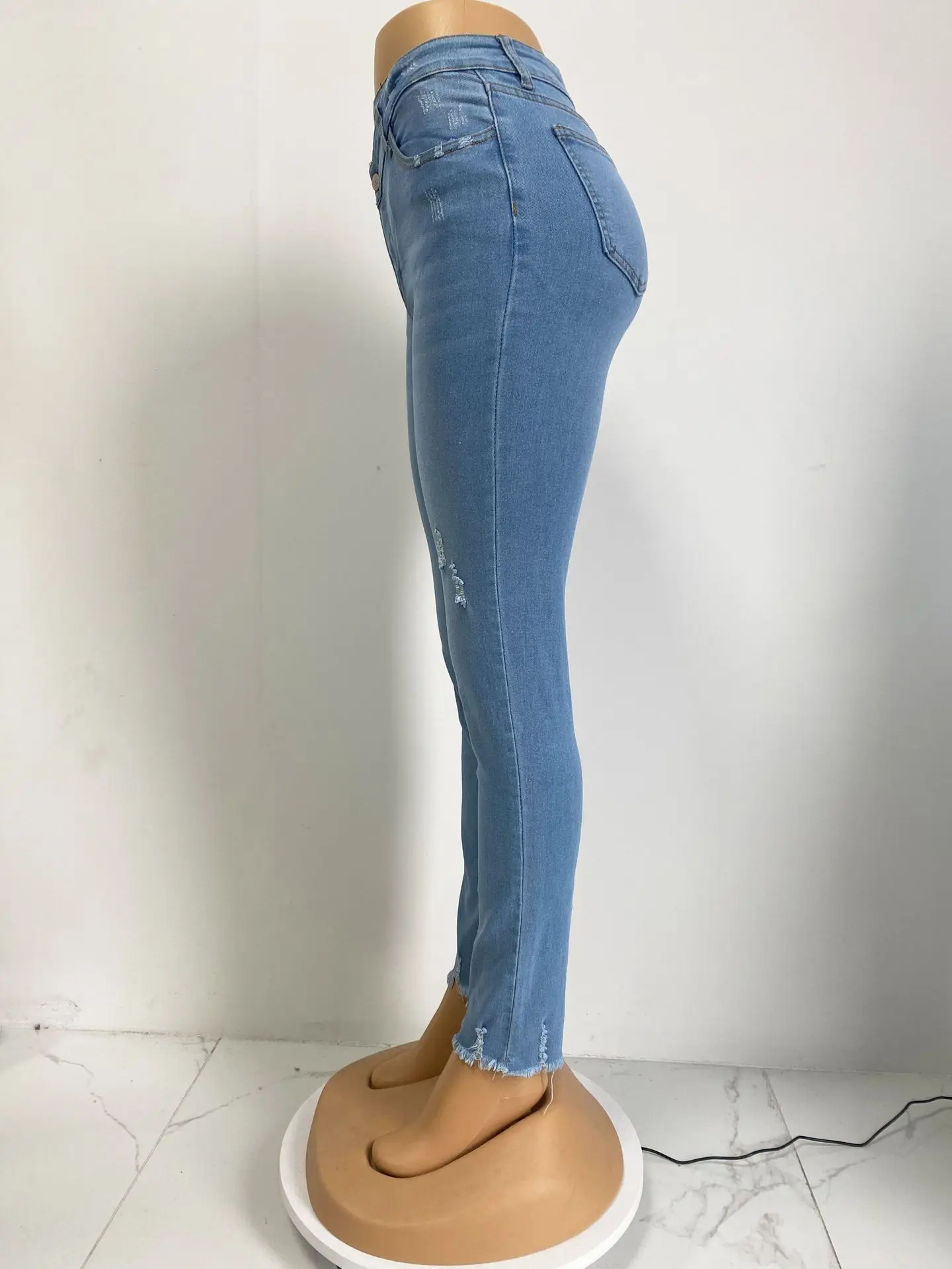 KUNMI Jeans Skinny Strappati Donna | Vita Media Elasticizzati | Blu Scuro M012 | Taglia 50