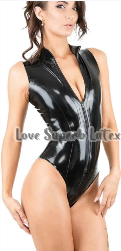 

Natural Latex Sexy Bodysuit Sexy Latex Catsuit Swmsuit bodysuit front zip hot sell Halloween