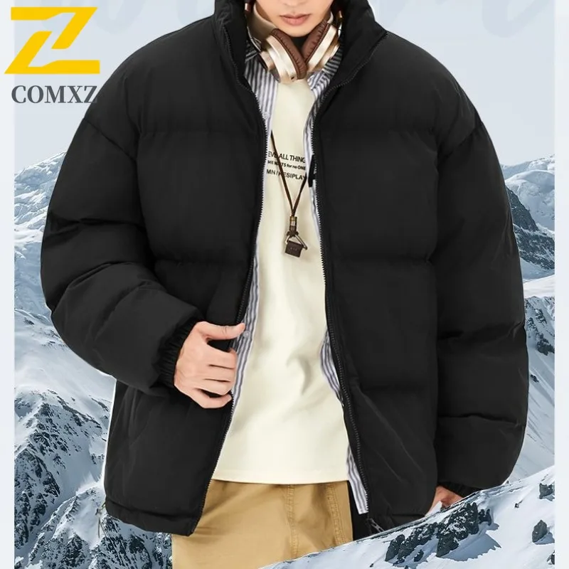 

COMXZ Padded Coat Stand Collar 2025 Winter Coat Unisex Couple Winter Wear Two Way Solid Casual Padded lightweight windbreaker