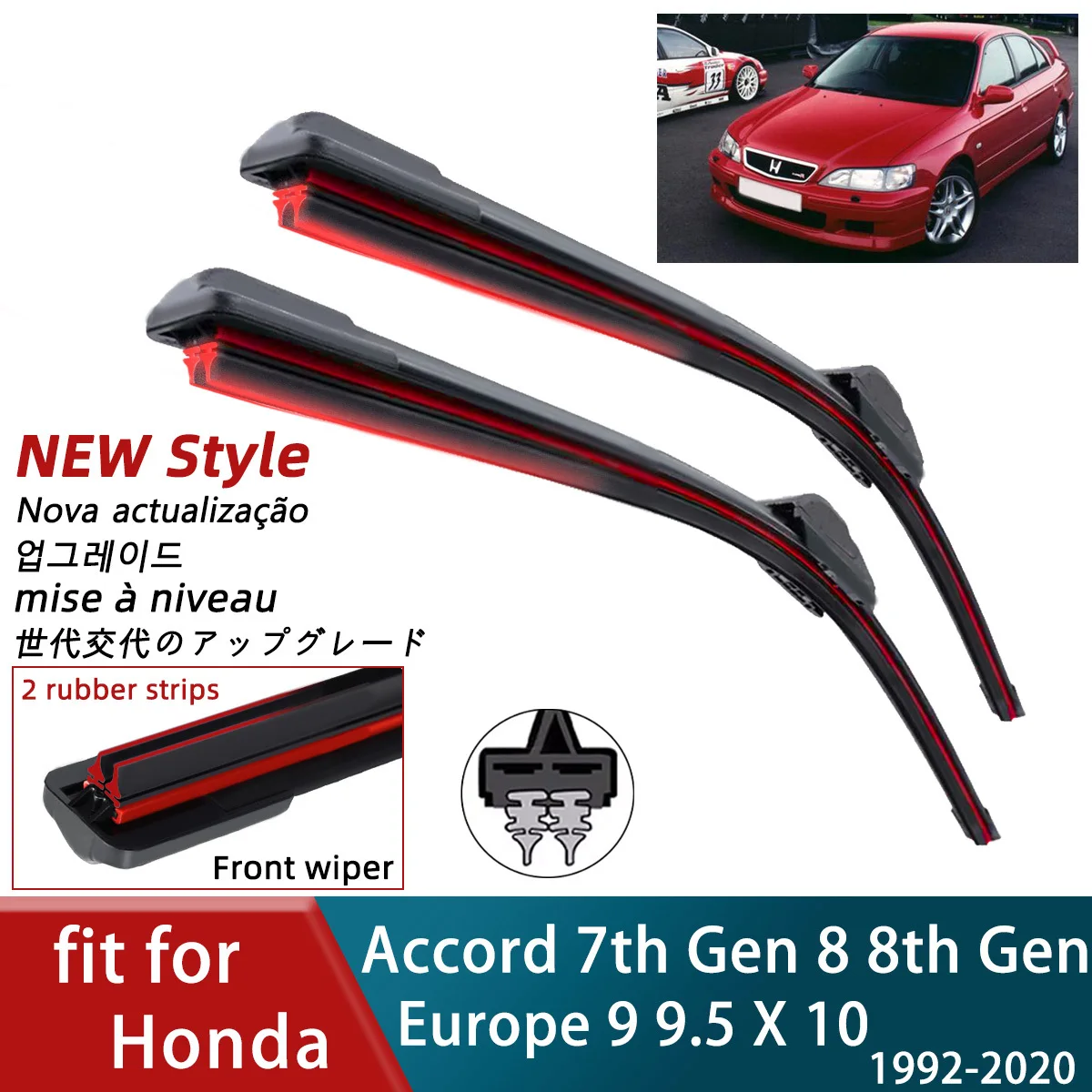 Double Rubber Car for Honda Accord 7th Gen 8 8th Gen Europe 9 9.5 X 10 Front  Blade Brushes Cutter Accessorie Windscreen Wiper