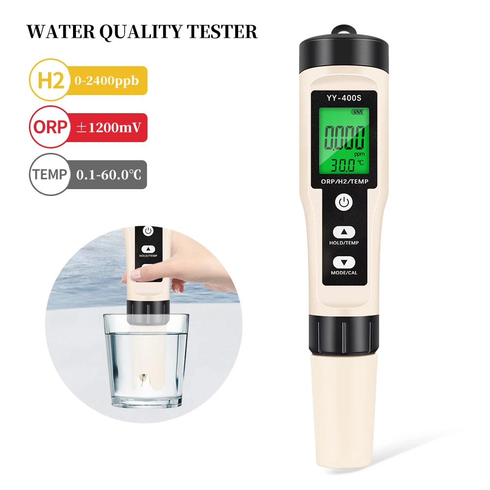 3 in 1 ORP H2 Temp Meter Professional Hydrogen Ion Concentration Tester Digital Water Quality Monitor Tester for Pools Drinking