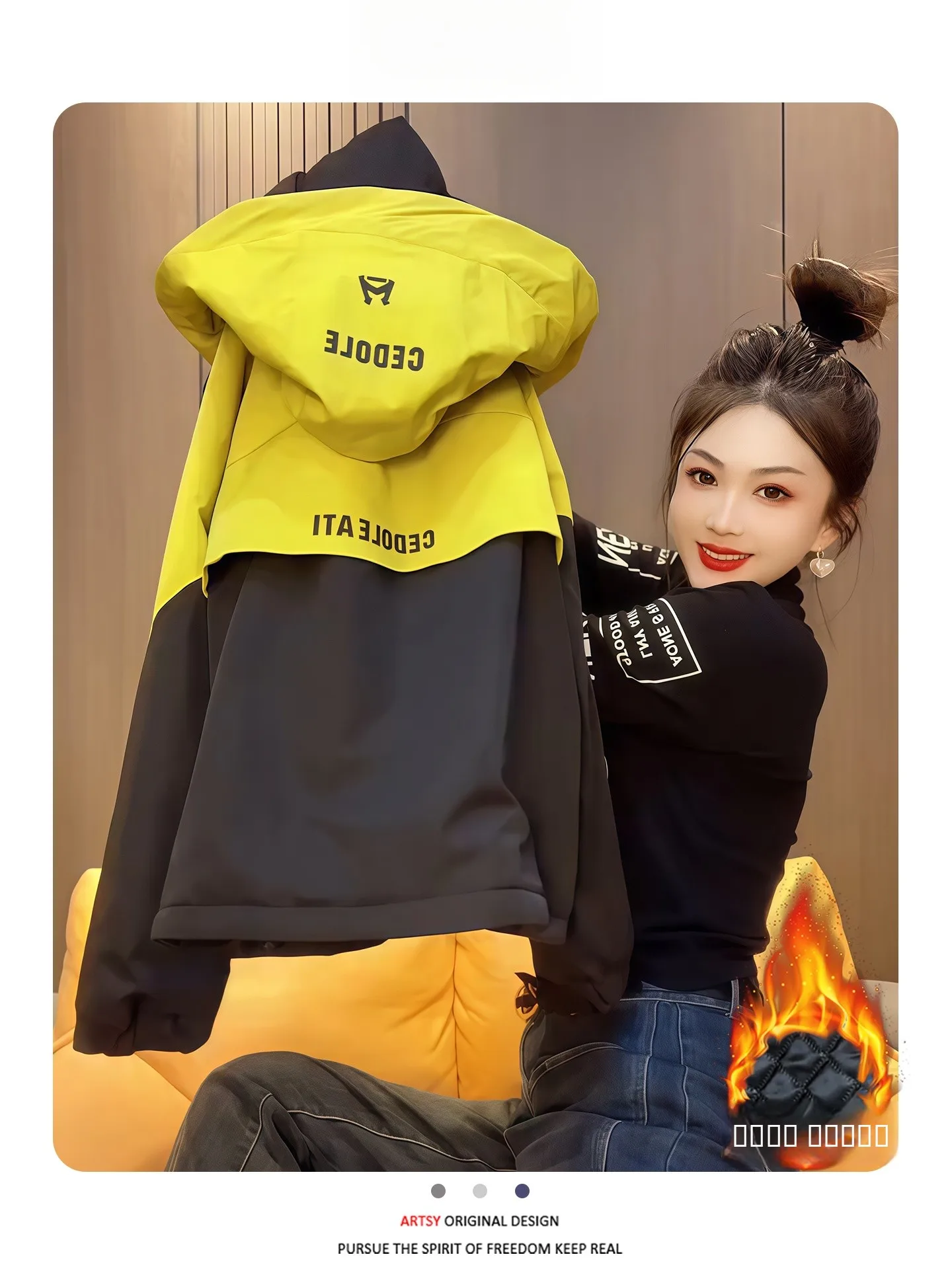 

Slim Fit ort Cotton Jaet Women's Thiened Faion Casual Windbreaker Top Zipper Closure Color Casual Sle