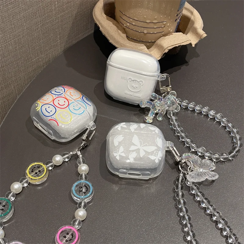 Fashion Clear Cover for Huawei Freebuds SE 2 Case Smile Face Cover for Freebuds SE2 Case for Huawei Buds Funda Chain Bracelet