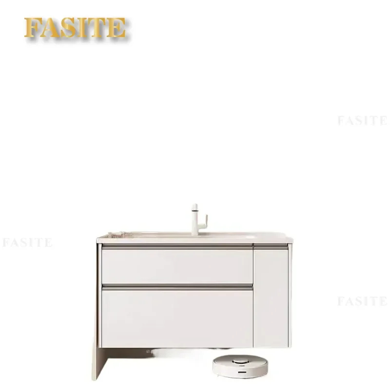 For Bathroom Cabinet Integrated Ceramic Basin Vanity with Large Storage Drawer Pull Basket Wash Table Combo Modern Space