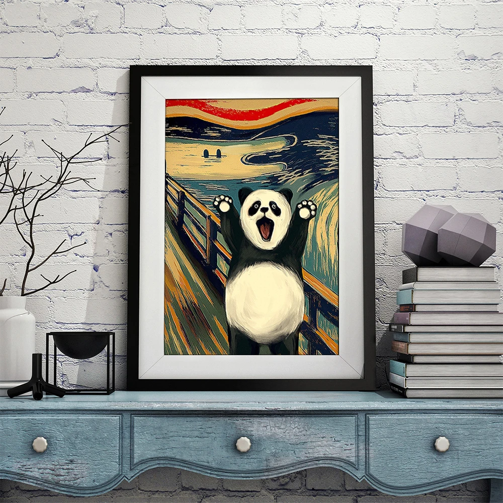 The Scream with Panda Canvas Painting Funny Wall Art Posters Canvas Print Mural Home Decor Items Illustration