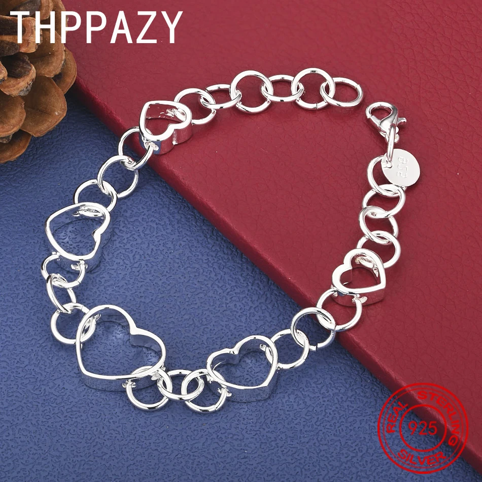 

THPPAZY стерлингового серебра 925 пробы романтический браслет в форме сердца для мужчин и женщин модные очаровательные ювелирные изделия подарок роскошные свадебные помолвочные вечерние