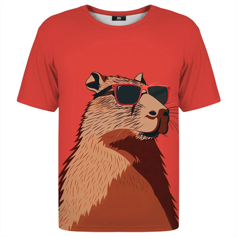 

Funny Capybara Cartoon Graphic T Shirt For Men Clothes New Street Anime Cute Trend Tshirts Short Sleeve Loose Children's Y2k Top
