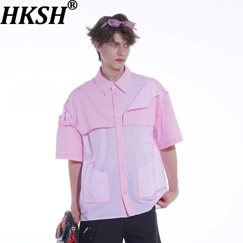 

HKSH Summer Man Tide Elegant Reversible Short Sleeve Shirt High Street Chic Ins Trendy Y2K Patchwork Spliced Shirts Top HK11070
