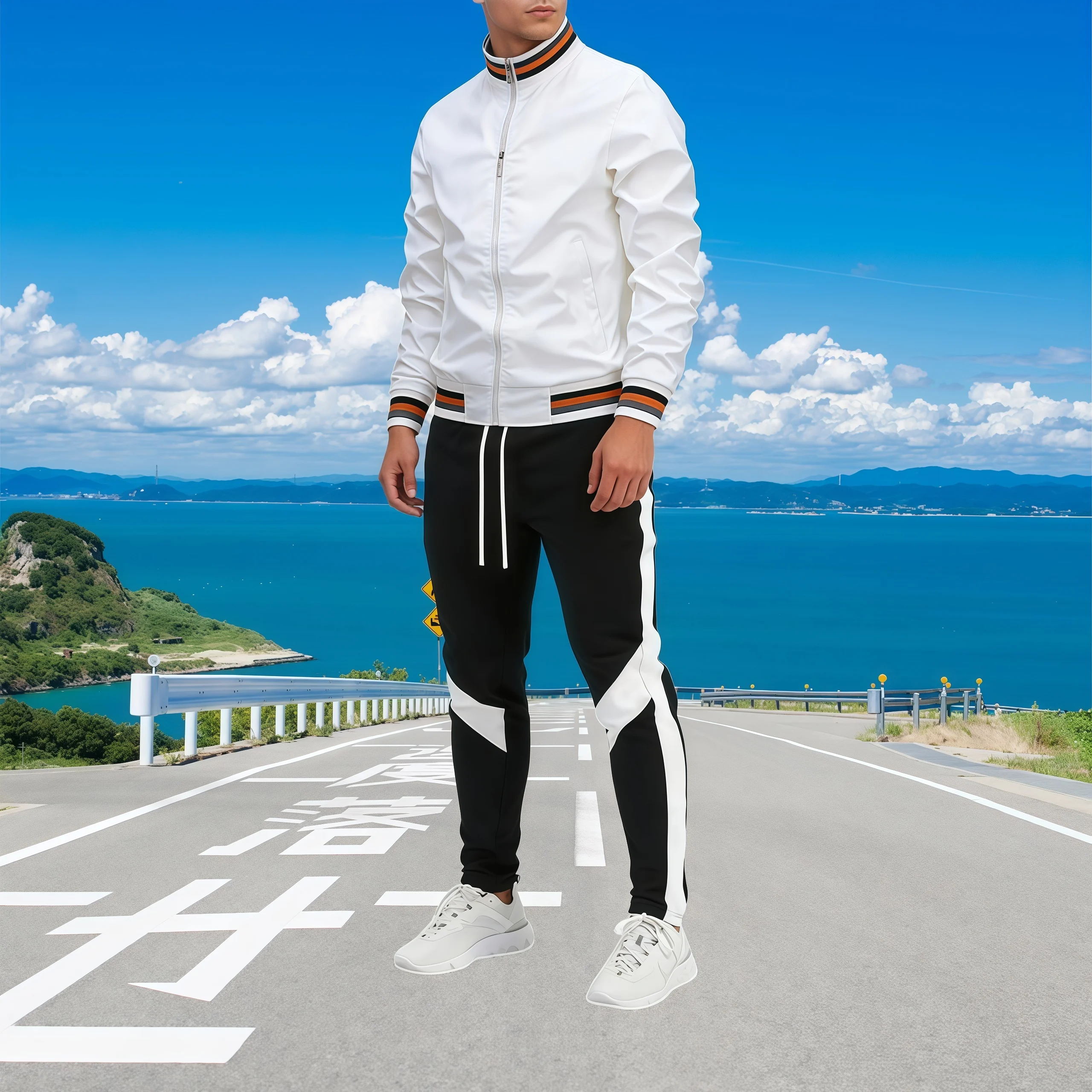 

Men's spring-autumn casual jacket and fashionable and simple sports pants set, a stylish combination of sports and fitness wear.