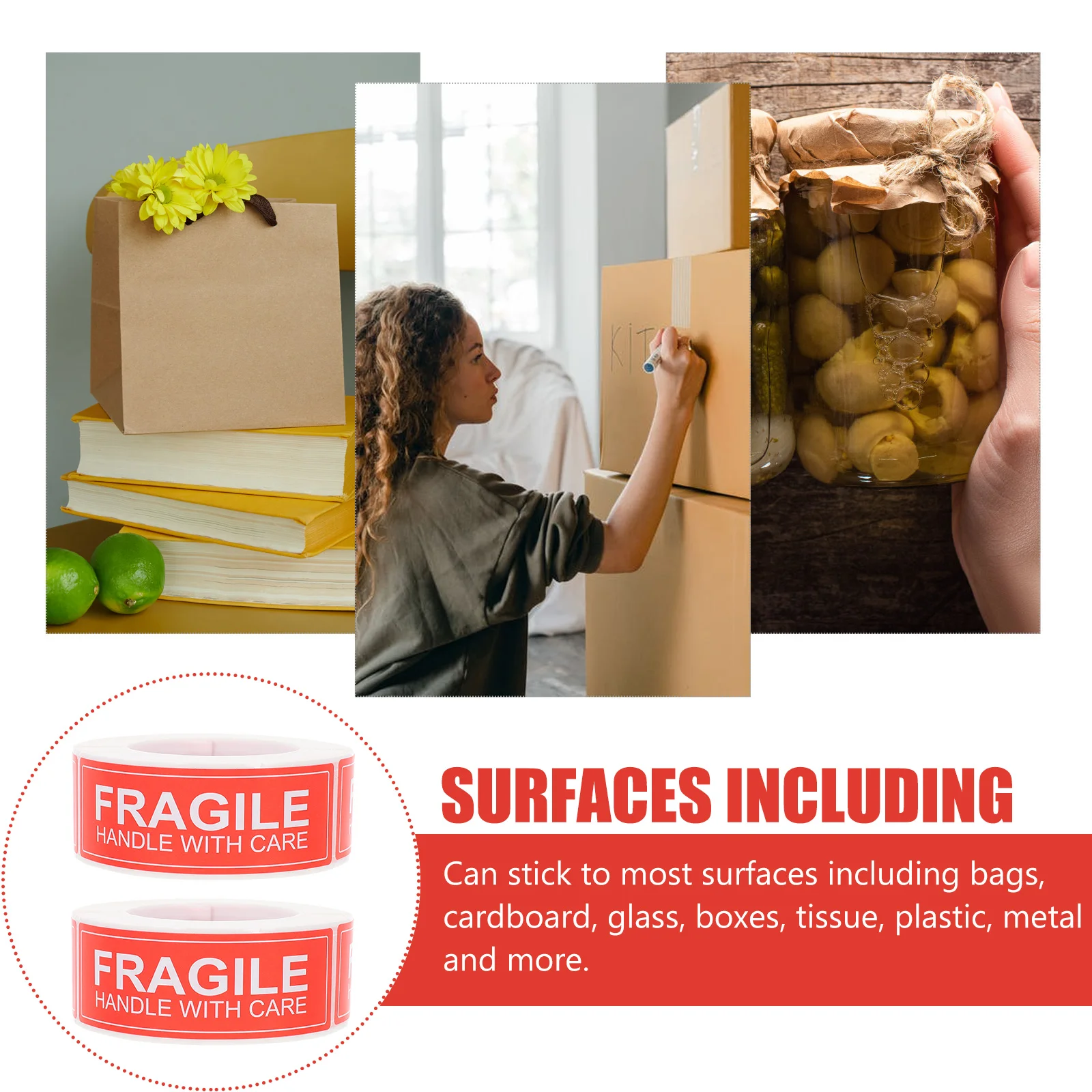 

2 Rolls Warning Label Sticker Please Handle with Care Stickers Shipping Fragile Bubble for Signs