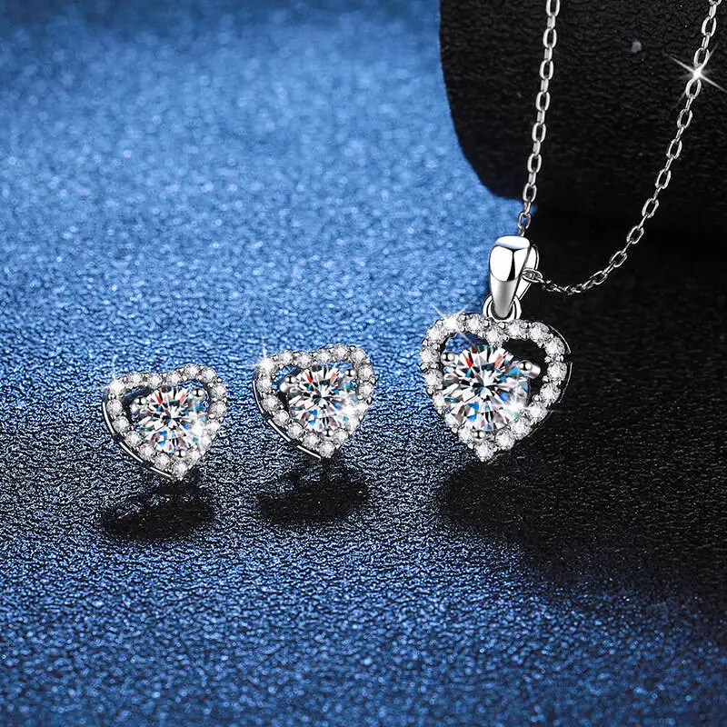 

TY 4CT D Color Moissanite Fine Jewelry Set With Certificate 925Sterling Silver Heart Fairy Jewelry Women Gift for Wedding Party