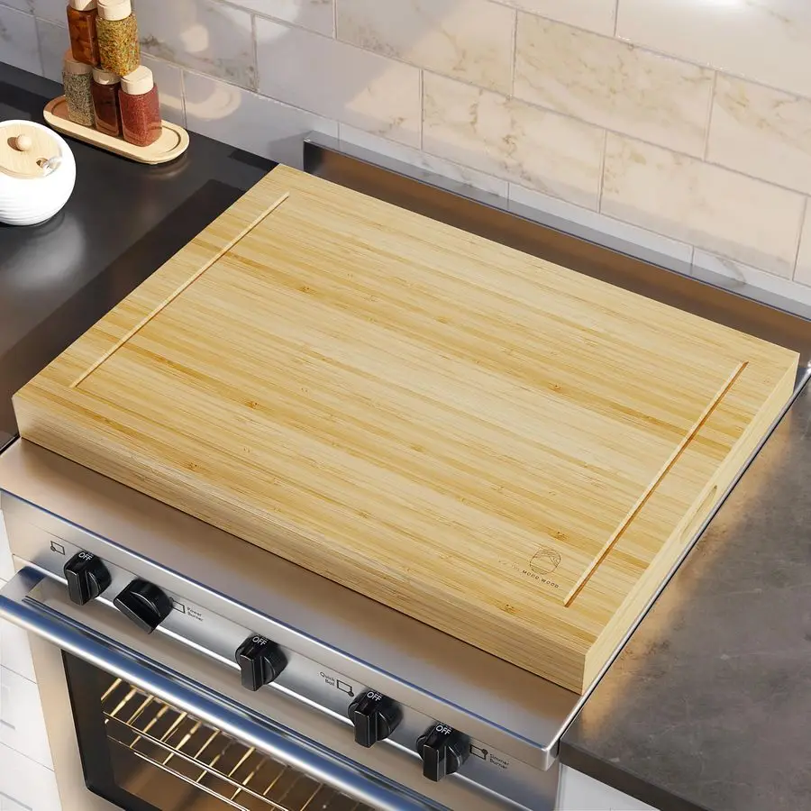 

Board Stove Cover Cutting Board with Handle Stove Top Cover with Care Brush FSC Certified Multiuse Gas Stove Cover Board for Ser