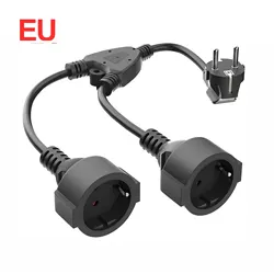 Protective Contact Extension Cord, AC Y Plastic Cable Short Cable With 2 Outlets, Socket IP20 With Dual Plugs For Home, Office