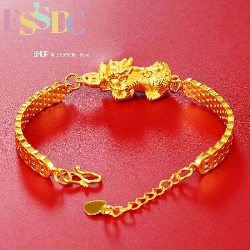 Dropship Bride Wedding Jewelry Imitation Gold Pixiu Charm  Coin Chain & Link Bracelets Bring Wealth for Fashion Women