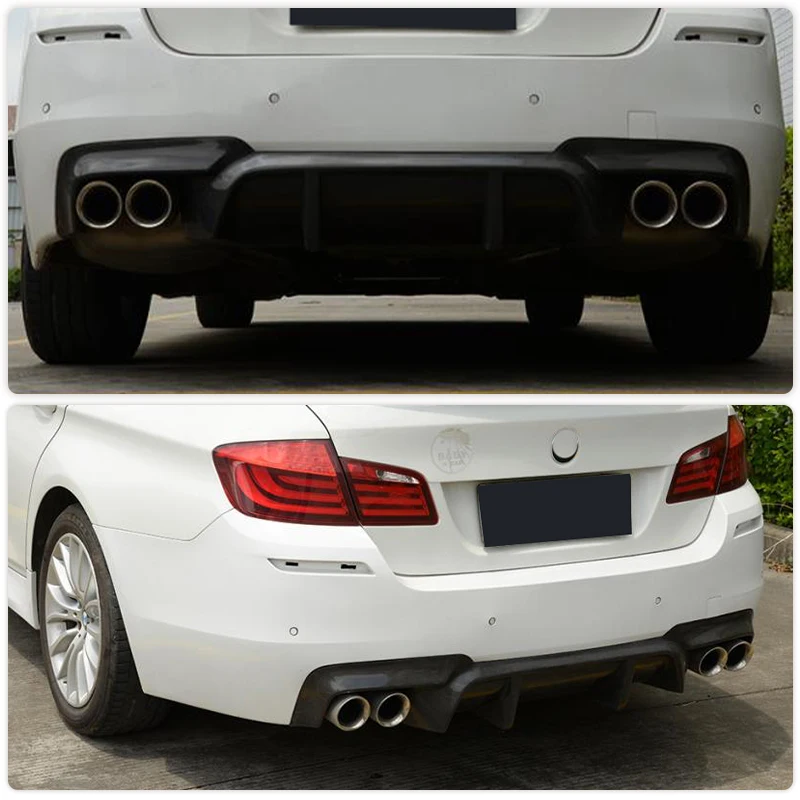 Car Rear Bumper Diffuser Lip for BMW 5 Series F10 M Sport 2011-2016 Dual Exhaust Two Outlet Rear Lip Body Kit Carbon Fiber