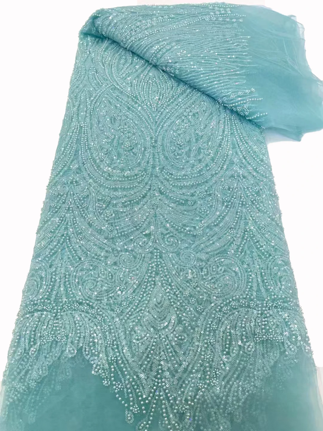 

Новая африканская вышивка бисером, сетчатая ткань с кружевной вышивкой, модные ткани для свадебных платьев