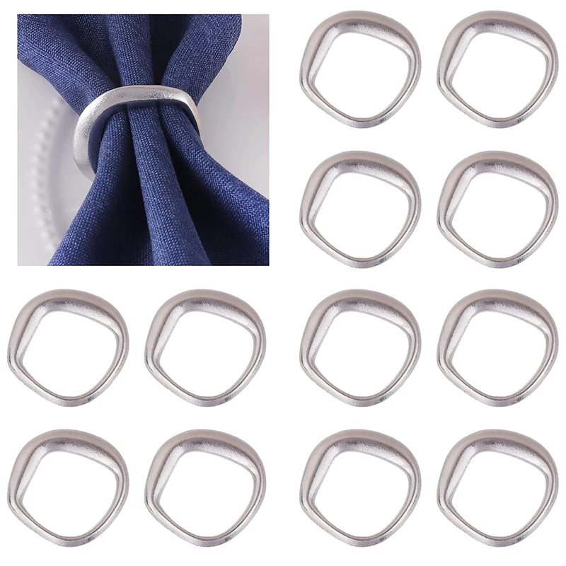 12Pcs Silver Napkin Rings Set Napkin Buckle Holder Tissue Ring Wedding Banquet Party Table Setting Decor