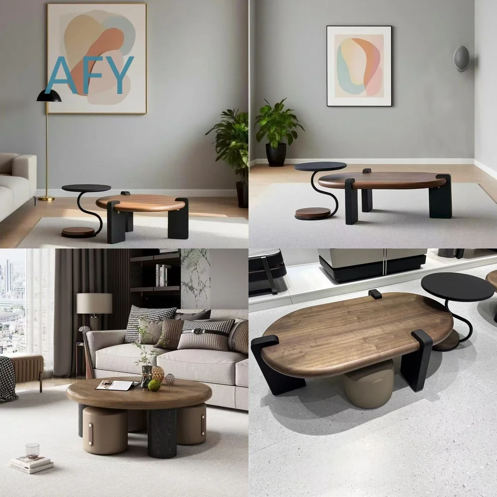 2025 Round French Style Living Room Coffee Table for Modern Minimalist Mid Century Home Decor with Wooden Frame Luxury Design