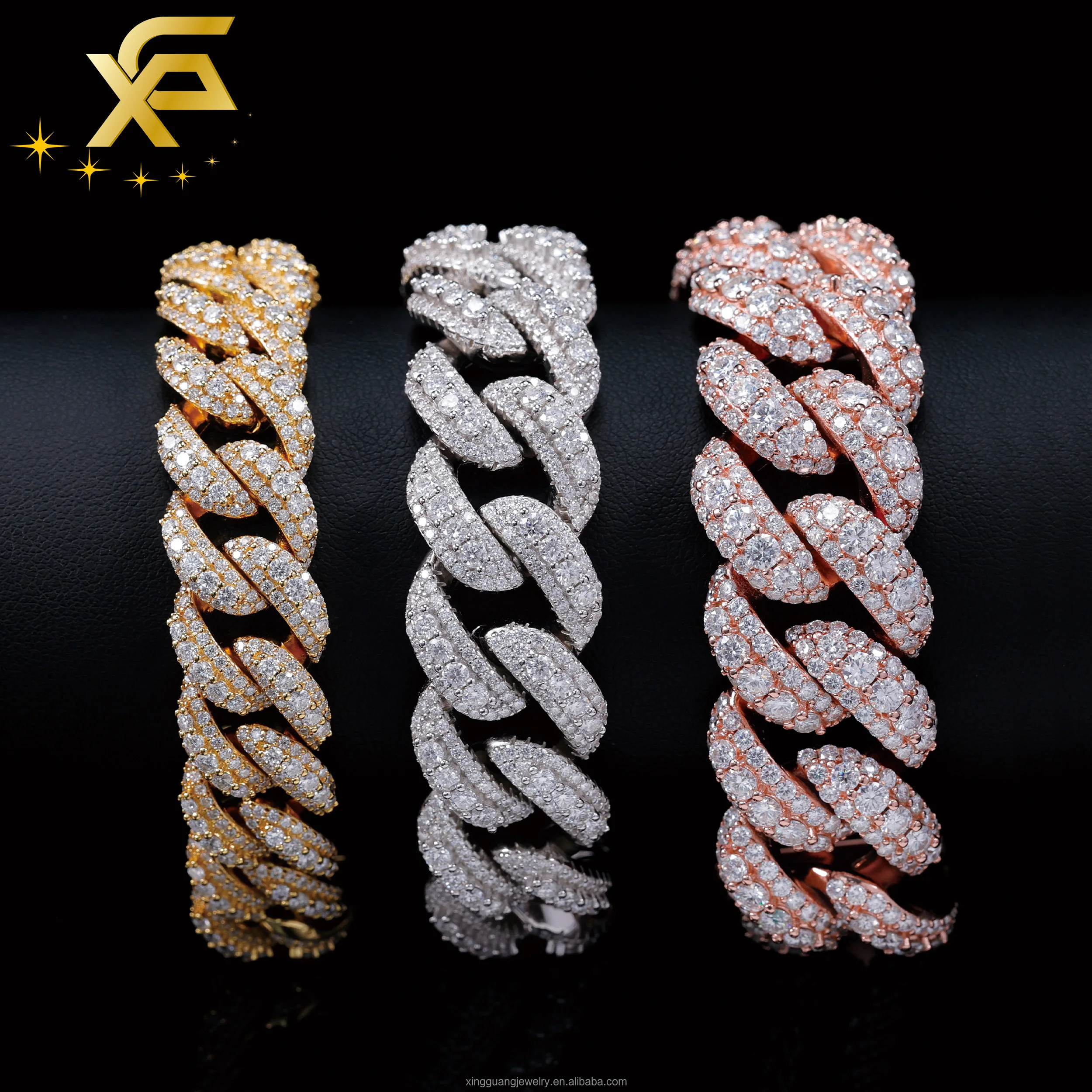 14/16MM Hip Hop Full Iced Out Middle Raised VVS Moissanite Diamond Necklace 2Tones 18k Gold Plated Brass Cuban Link Chains.