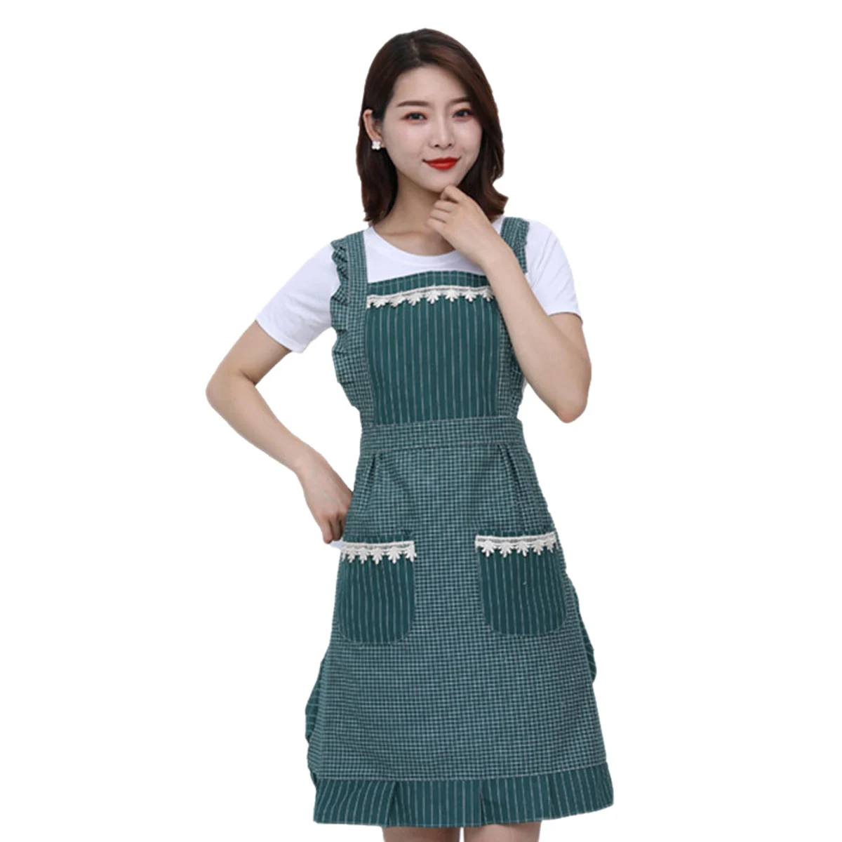 

Pure Cotton Princess Apron Cute Green Baking Cooking Kitchen Toddler Kids Reusable Wash Storage Pockets Long Straps Easy