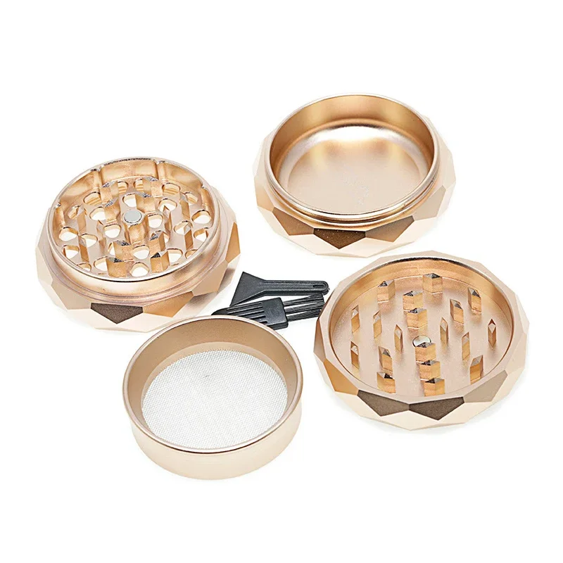 Mosaic Tobacco Grinder Crusher 4 Layer Diamond Aluminium Alloy 63mm Diameter Herb Spice Kitchen Crucher