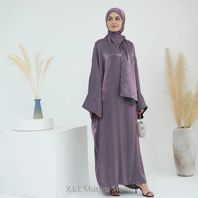 Modest Elegant Eid Ramadan Muslim Party Kaftan Satin Khimar Abaya Woman Female Dresses Women\'s Clothing Ropa Musulmana Turca