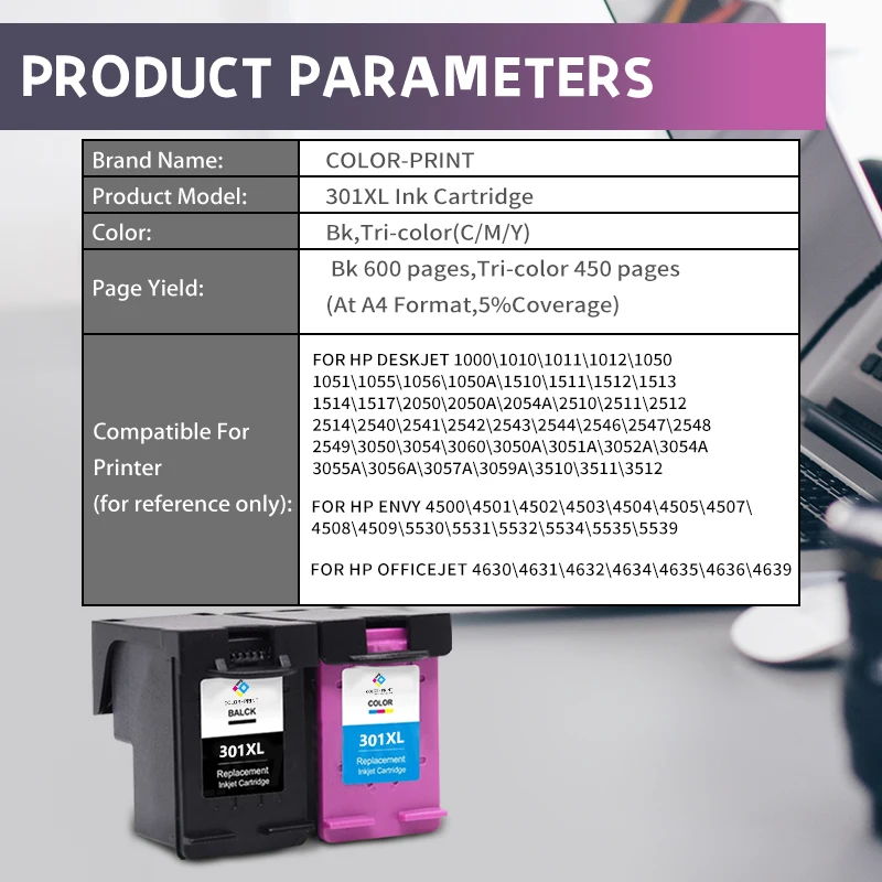 Cartucho de tinta remanufacturado 301XL para impresora HP 301, HP301 XL, Deskjet 1000, 1510, 2050, 2510, 2540, 3050