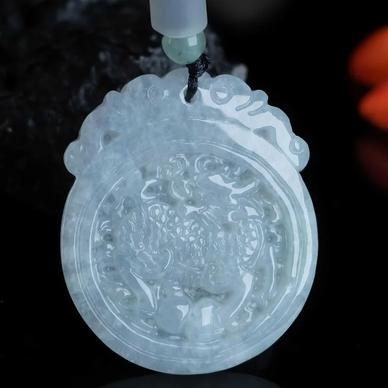 

New Ice Bottom Unicorn Pendant, Jadeite Jade Unicorn Pendant, Auspicious Beast Jade Pendant.