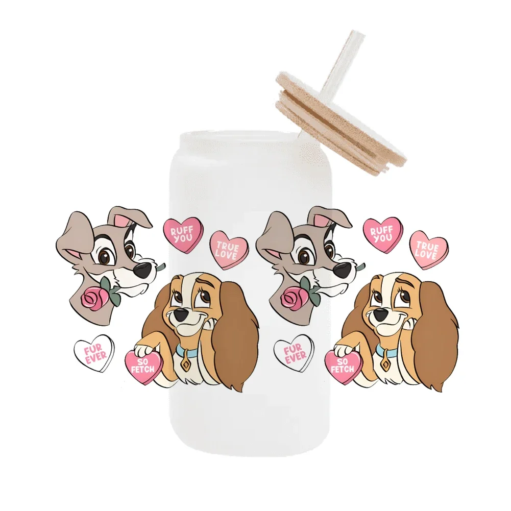 

Lady And The Tramp For Libbey 16oz Can Glass 3d Waterproof Uv Dtf Coffee Can Wrap Libbey Glass Wrap