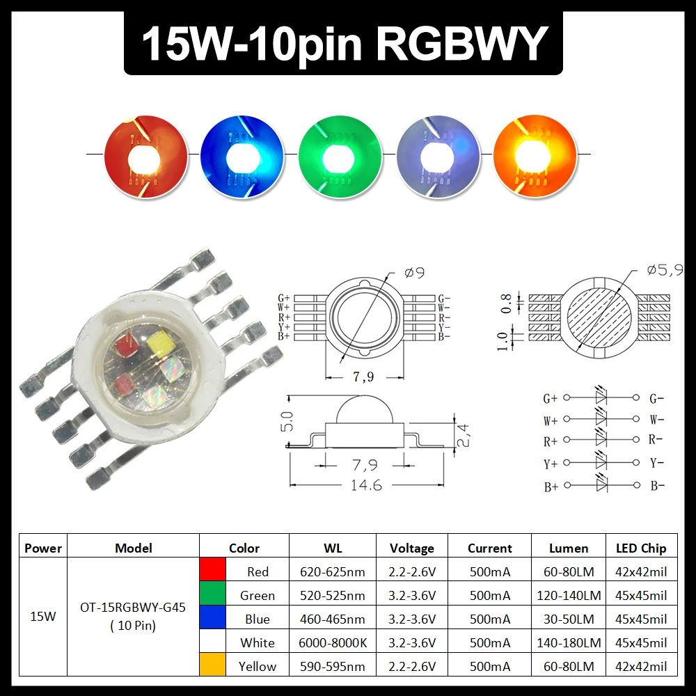 1-100pcs 3W 4W 5W 6W 15W 18W High Power LED RGB RGBW RGBWY RGBWYV 4pin 6pin 8pin 10pin 12pin Colorful Chip Stage lights Source