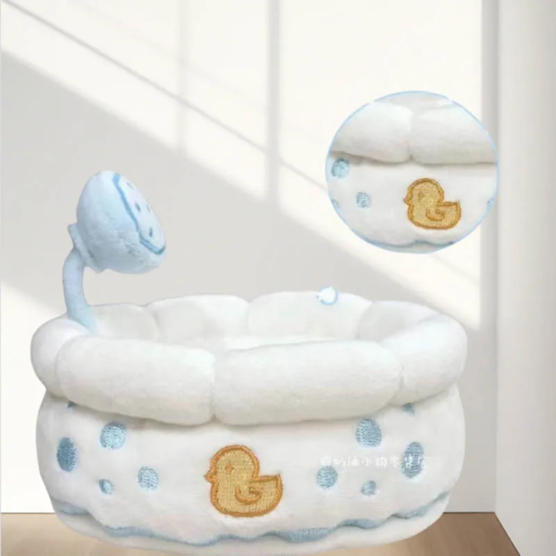인형 집 액세서리 10cm 인형 욕조 플러시 장난감 장식품 귀여운 만화 플러시 욕조 장면 소품 DIY 놀이 집 장난감