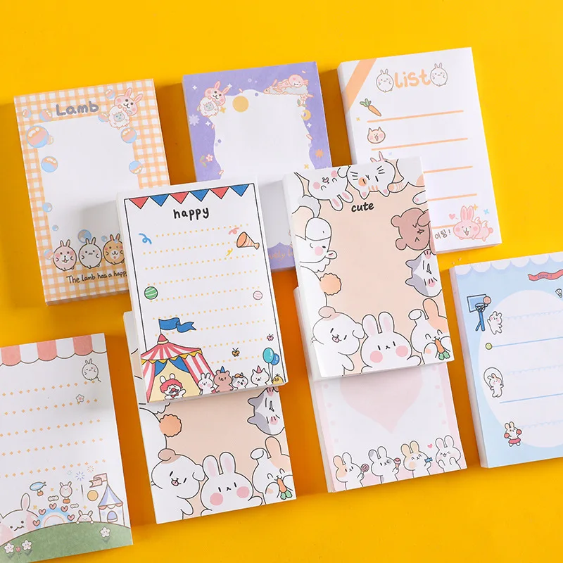 Kawai School Supplies Ins Cartoon Cute Rabbit Grid Plan Note Pad Sticky Handbook Sticker Student Message Lovely Memo Pad Gift