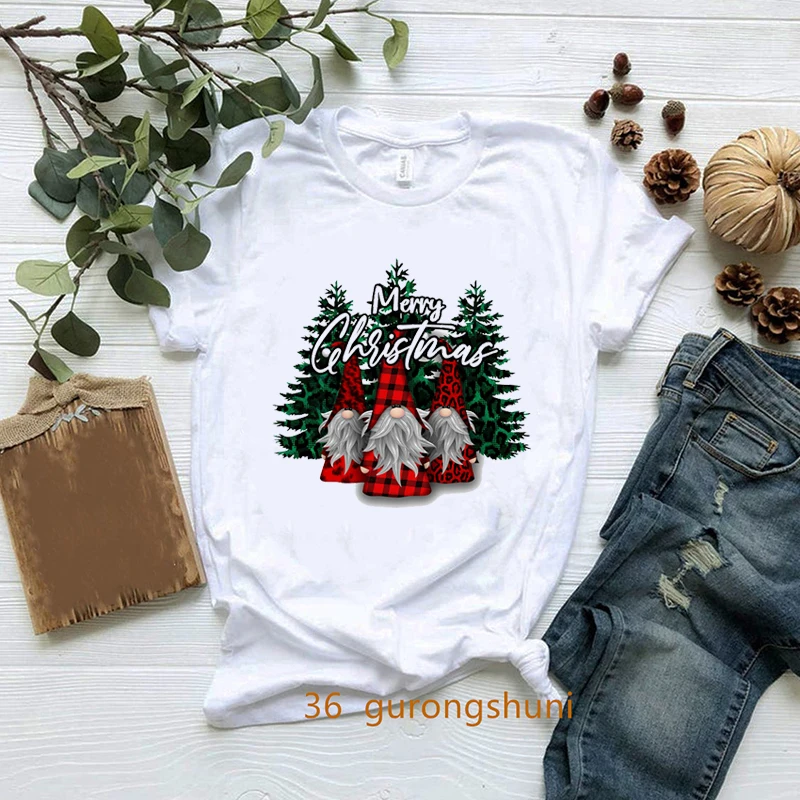 

2022 Fashion T Shirt Femme Cute Xmas Gnomes In Plaid Hats Merry Christmas Gift tshirt Women t-shirt Christmas Gift Clothing Tops