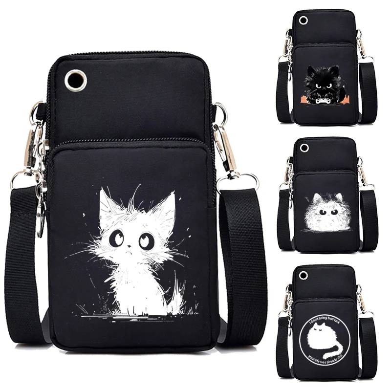 Women Mini Mobile Phone Bag Cartoon Craze Cat Print Purses and Handbags Anime Animal Kitten Men Tote Bags Small Crossbody Bags