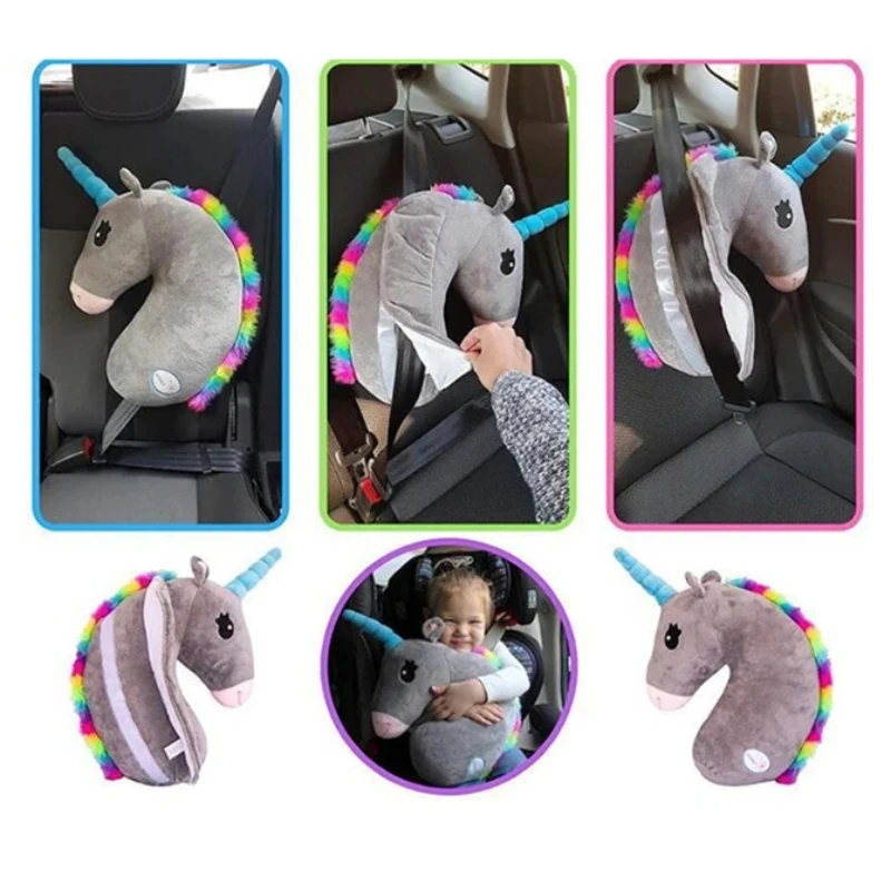 Plush Neck Cushion Children Car Seat Belt Cover Car Pillow Girl Unicorn Waist Cushion Safety Animal Toy Shoulder Pad Boy Unicorn