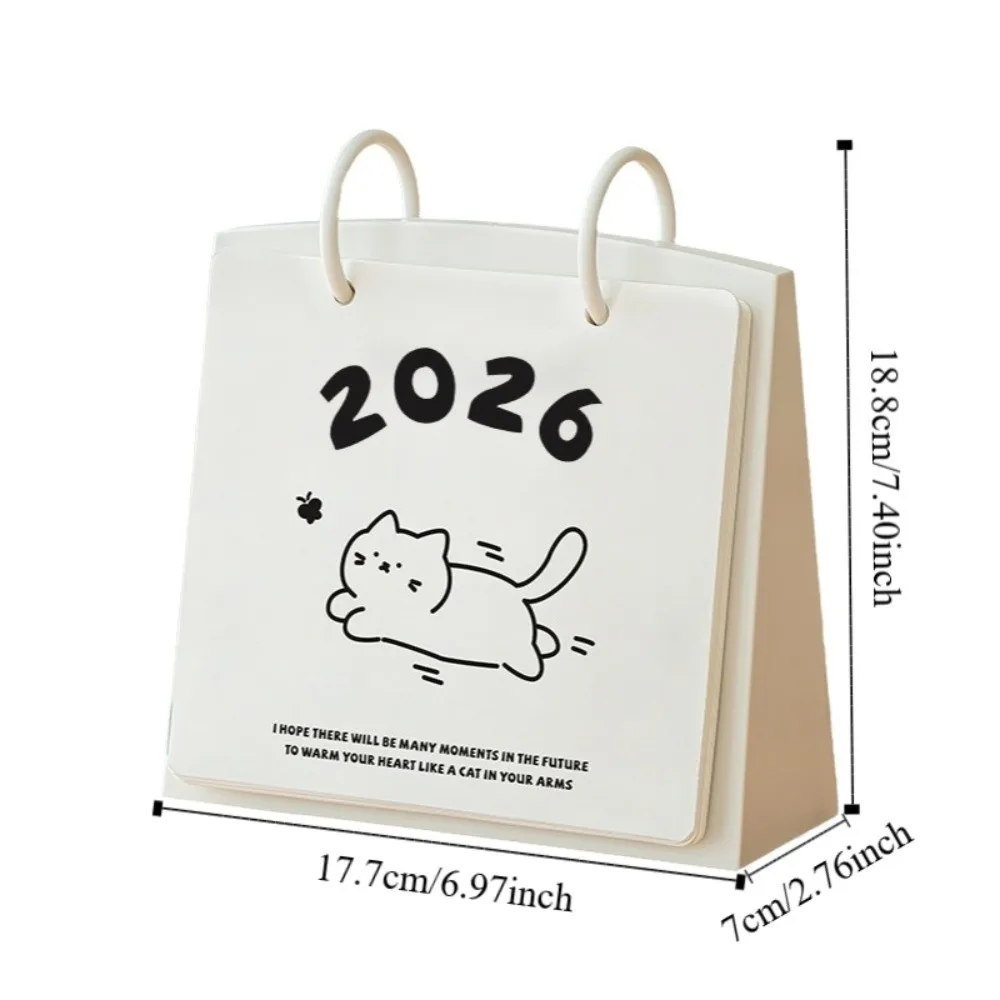 Plastic 2026 Desktop Calendar Cartoon Cat Pattern Standing Flip Calendar Stable Base Portable Daily Planner Office