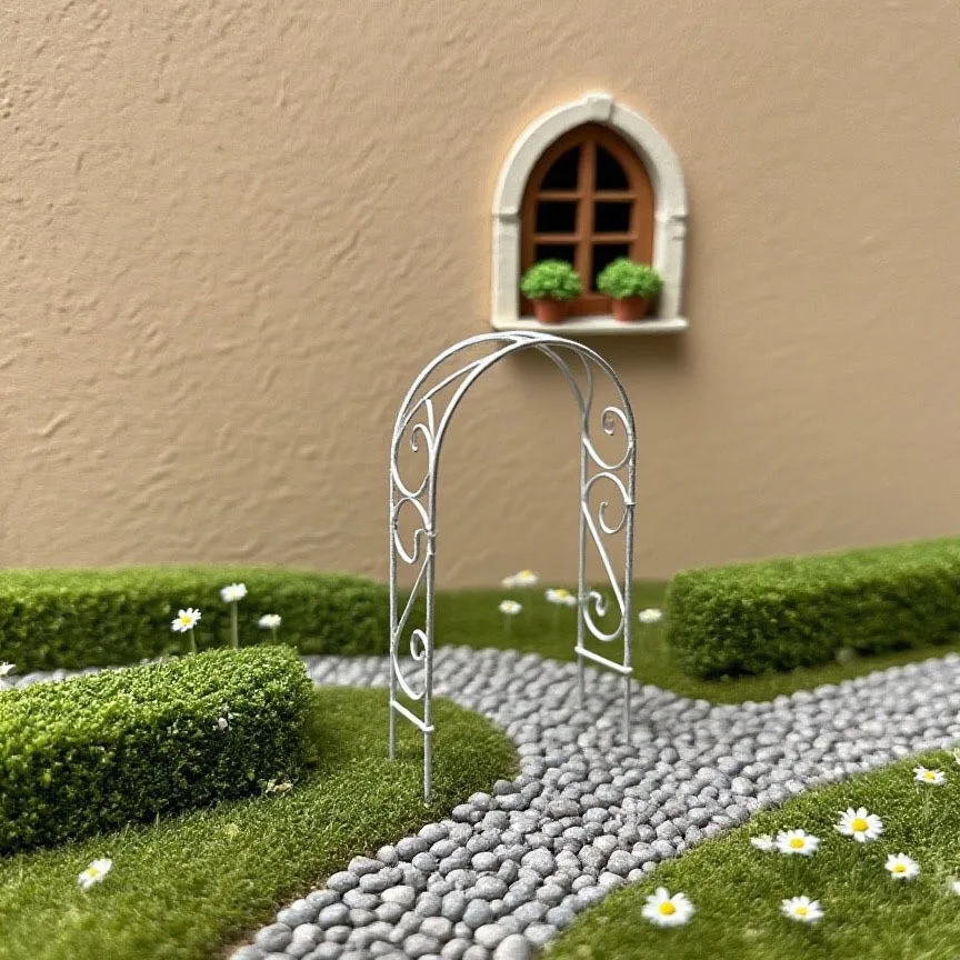 Mini Iron Arch Garden Decoration, Vintage Metal Micro Landscape Ornament for Dollhouse, Fairy Garden Gift