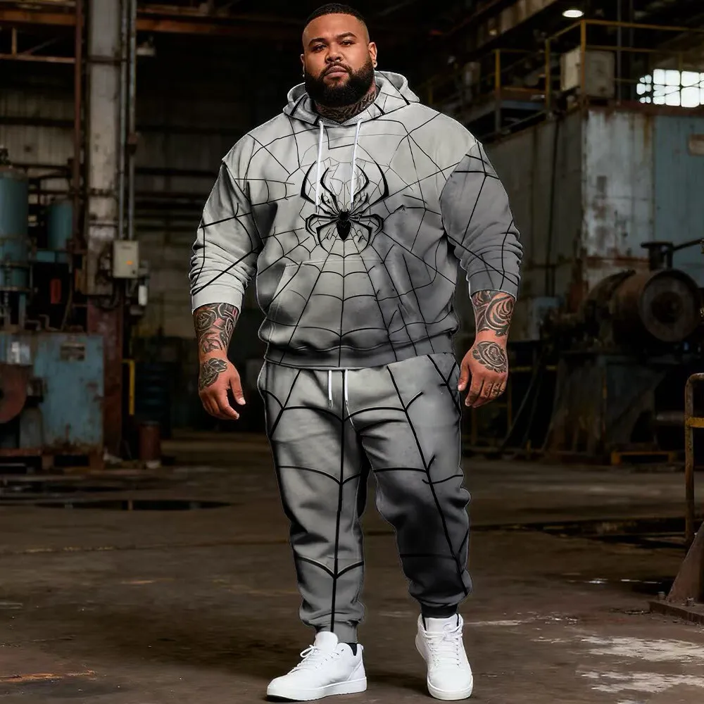 

S-9xl Мужская толстовка больших размеров из двух предметов большого и высокого размера — модные детали паука, дышащий материал, привлекательный дизайн паука,