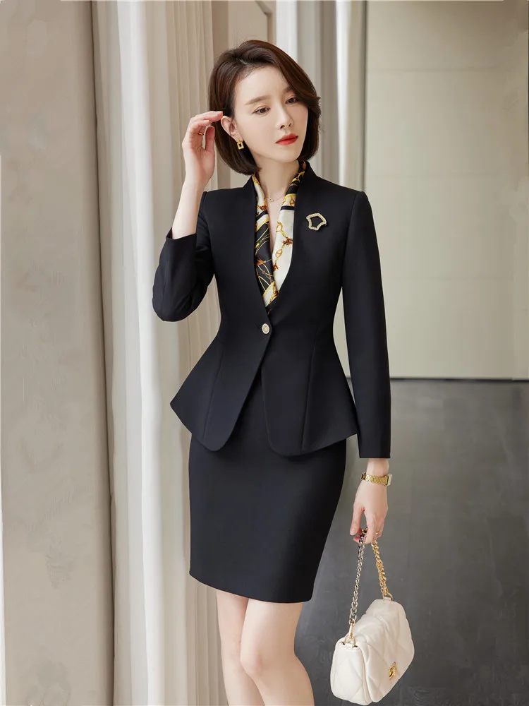 Women\'s Long Sleeve Blazer Suit With Skirt Sets 2 Pieces Outfit Chic and Elegant Office Lady Autumn Fashion New 2023