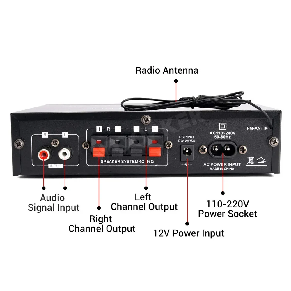 WOOPKER AK35 800 Вт усилитель звука канал 2,0 Bluetooth 5,0 HIFI цифровые усилители 100 В-240 В FM USB пульт дистанционного управления для домашнего автомобиля