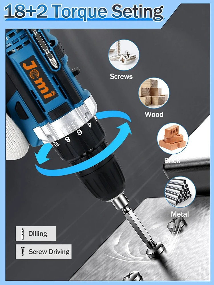 21V Cordless Drill Set, 23 Pieces Drill with 3/8\