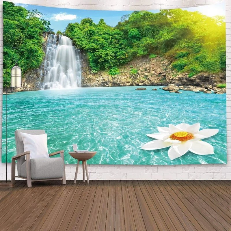 VIKAMA Large Wall Tapestry Nature Forest Waterfall Scenery Tapestry Room Decoration Items For Living Room Bedroom Office