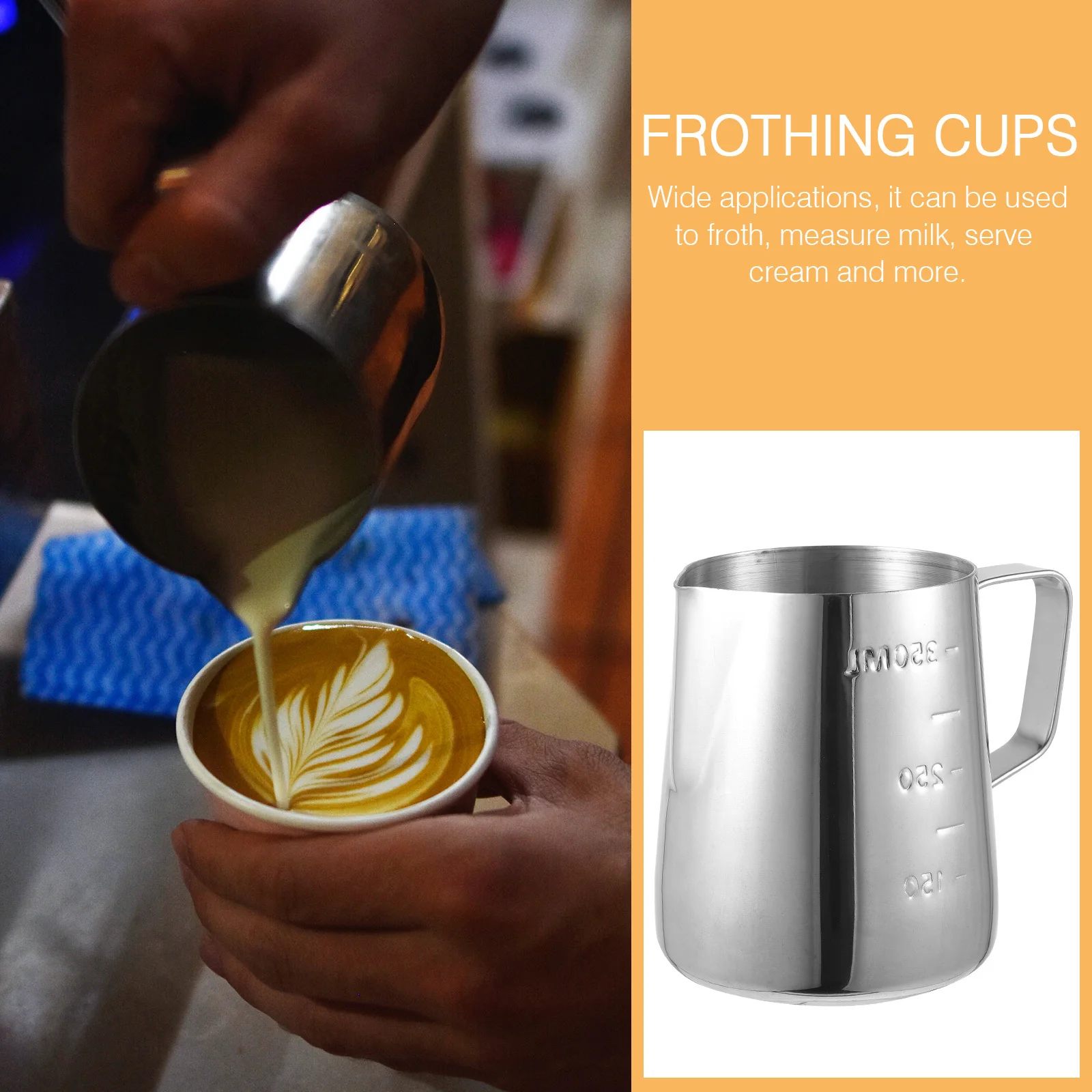 

Milk Pitcher For Latte Art Stainless Steel Frothing Cup Measuring Steaming Jug Tool Coffee Shop Home Use