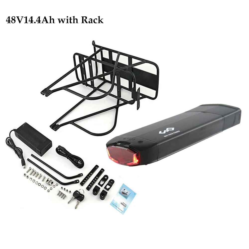 36V21AH Achterdrager E-bike Accu 52V 30Ah Lithium Batterij 18650 21700 48V 14Ah voor Elektrische Fiets 250W 350W 500W 750W 1000W