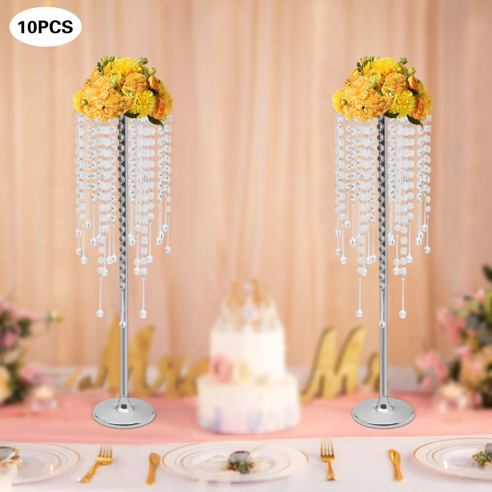 10 Pieces Crystal Table Centerpieces Silver Flower Stand Wedding Party Centerpieces Home Decor