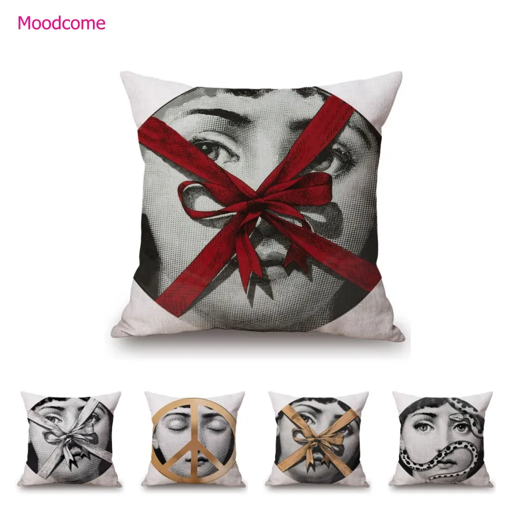 Black White Classic Fashion Luxurious Girl Face Gift tie Elegant Home Decoration Cotton Linen Sofa Pillow Case Cushion Cover