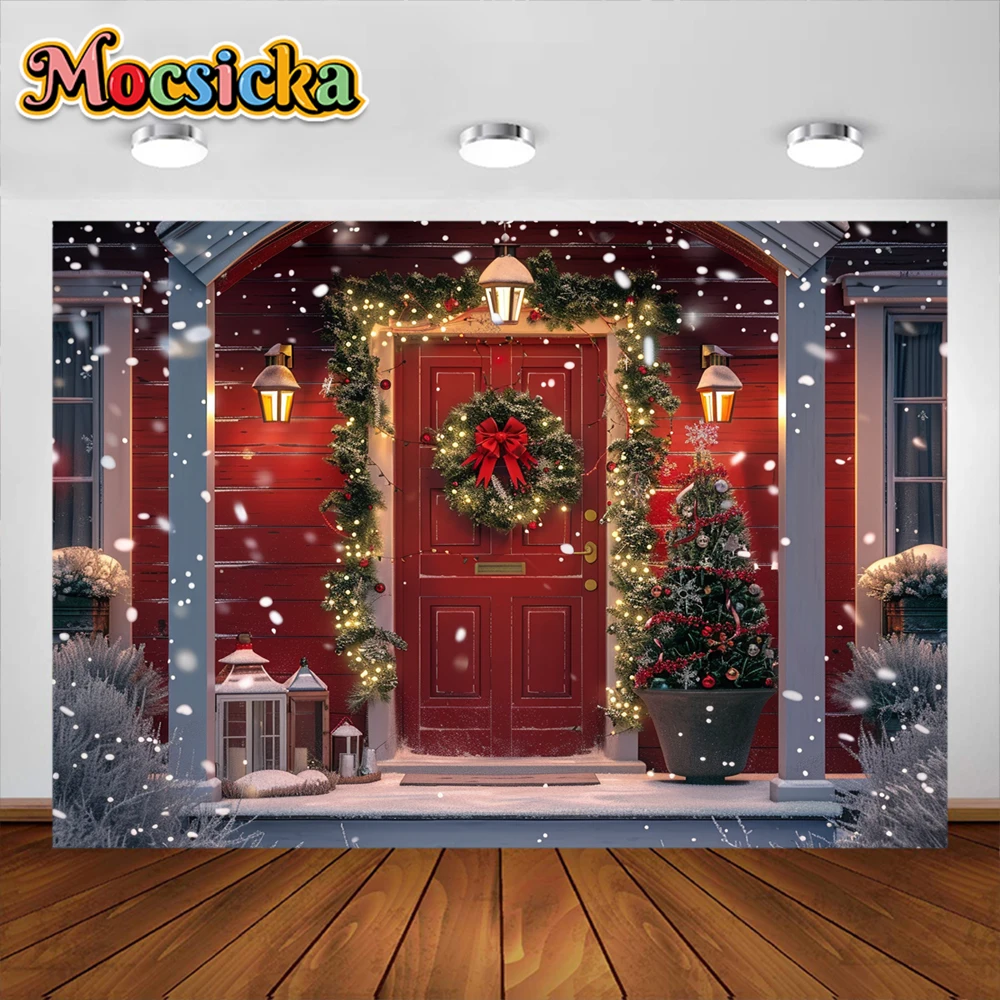 Fondo de fotografía de tienda de Navidad, corona de ventana, purpurina, árboles de Navidad, decoración de retrato familiar para niños, accesorios de estudio fotográfico