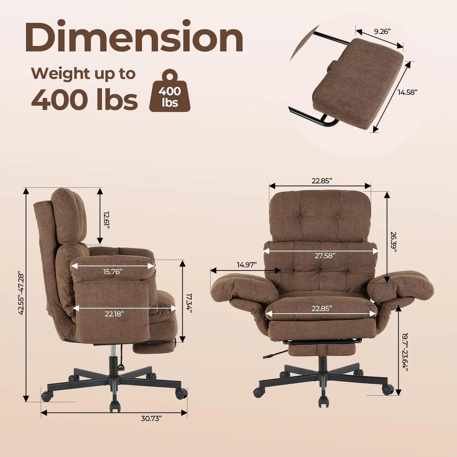 Criss Cross Office Chair with Foot Rest, Big and Tall Desk Chair with Flip Armrests for Pets & Cross Legged Sitting