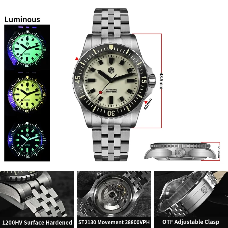 San Martin New Arrival 40mm 1200HV Hardening Coating Full Luminous Watch SN0012