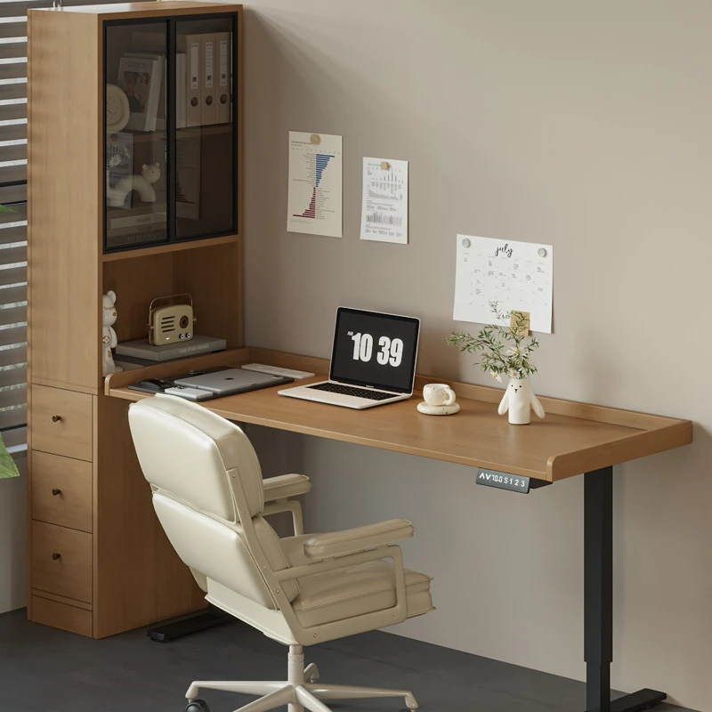 Simple solid wood electric lifting desk, double motor table legs, student learning computer e-sports table with socket